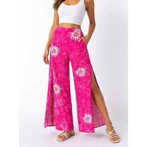 Beach Pants Medium Large Slit Wrap Floral Pink Pants M/L